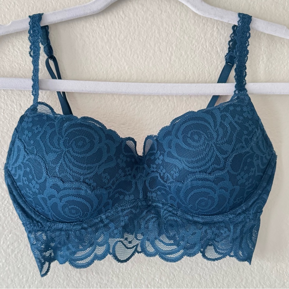 Victoria's Secret Size Small (36A, 34A, 34B) Blue/Teal Lace Bra Push-Up Bralette